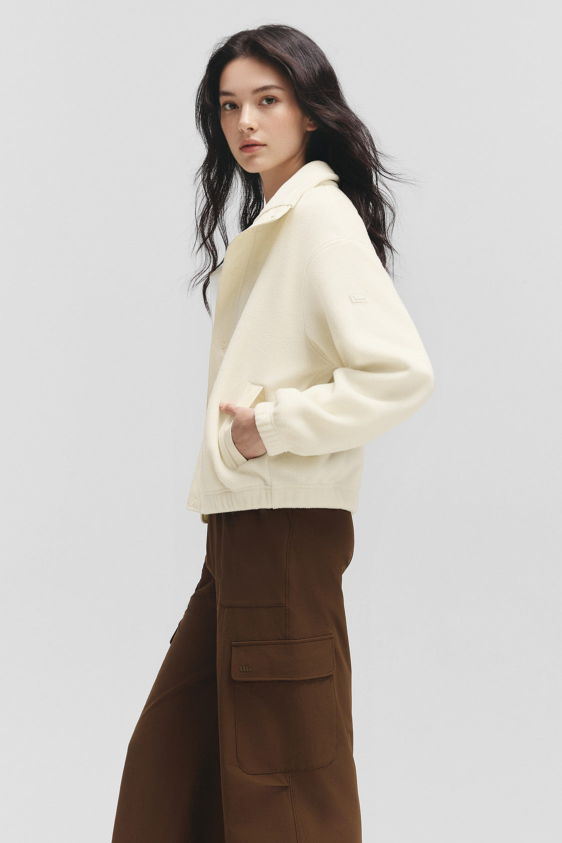 beneunder cozydrift womens light warmth relaxed fit fleece jacket#color_beige