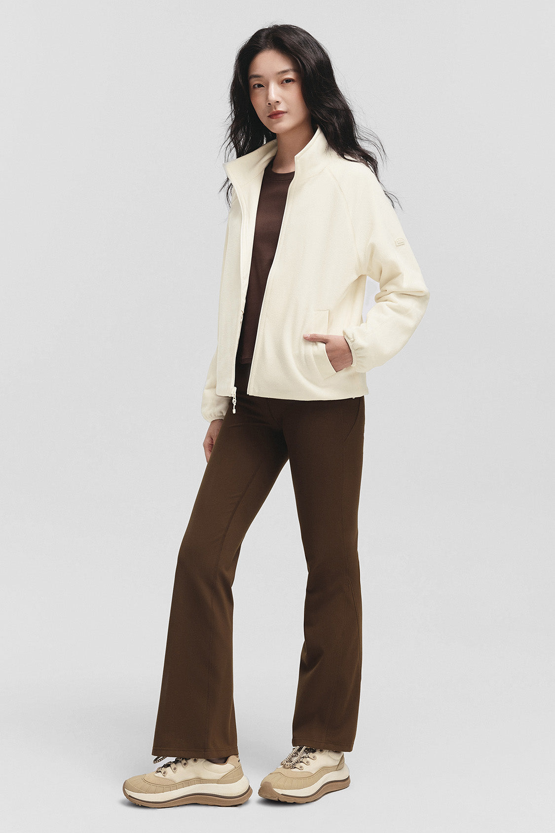 beneunder flipbreeze womens light warmth reversible fleece jacket#color_beige - white