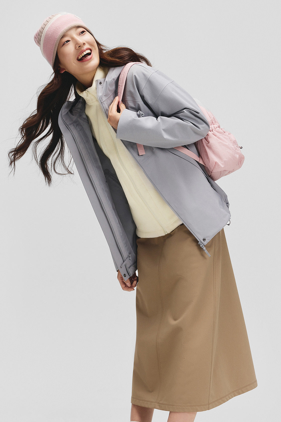 beneunder slimtherm womens light warmth slim fit fleece jacket#color_beige