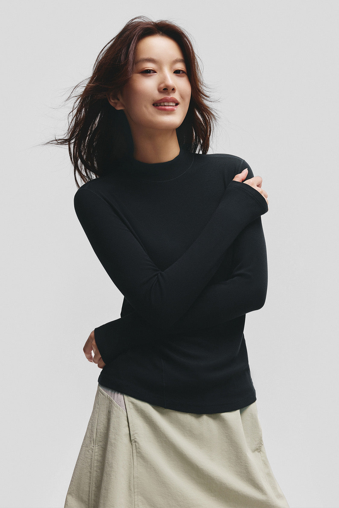 beneunder cozyflex womens half turtleneck thermal base layer top #color_black