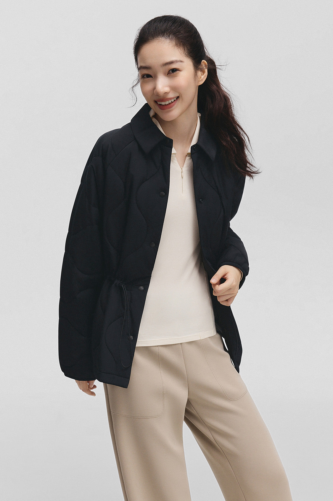 beneunder lapeltrail womens medium warmth lapel collar fleece jacket #color_black