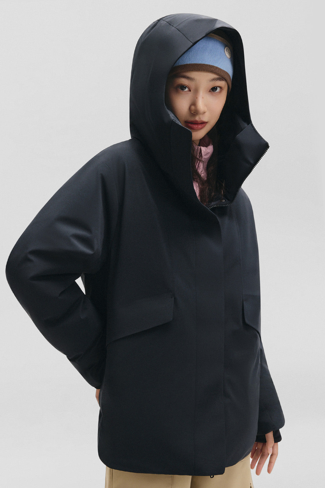 beneunder frostshield – women’s full-protection boxy down jacket (extra warm, long sleeve) #color_black