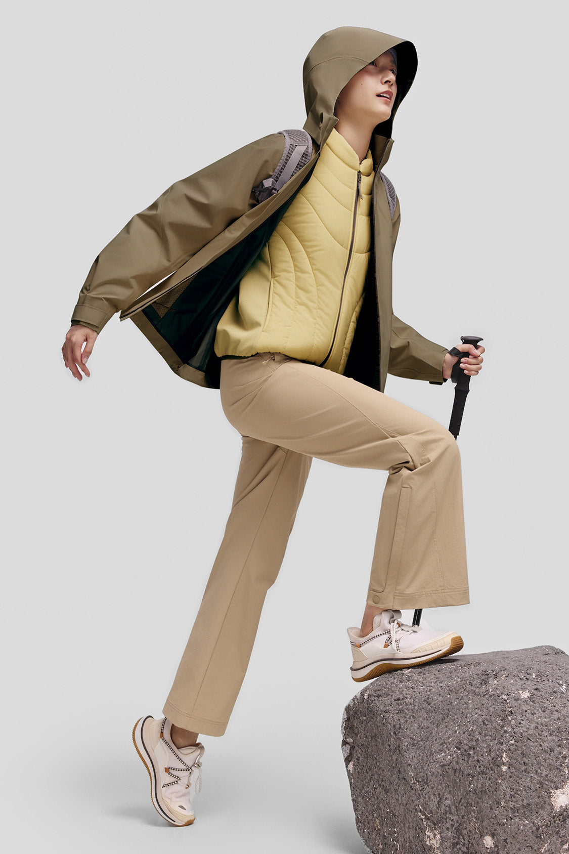 beneunder peakflex – women’s stretch insulated shell jacket (removable hood, warm liner) #color_brown