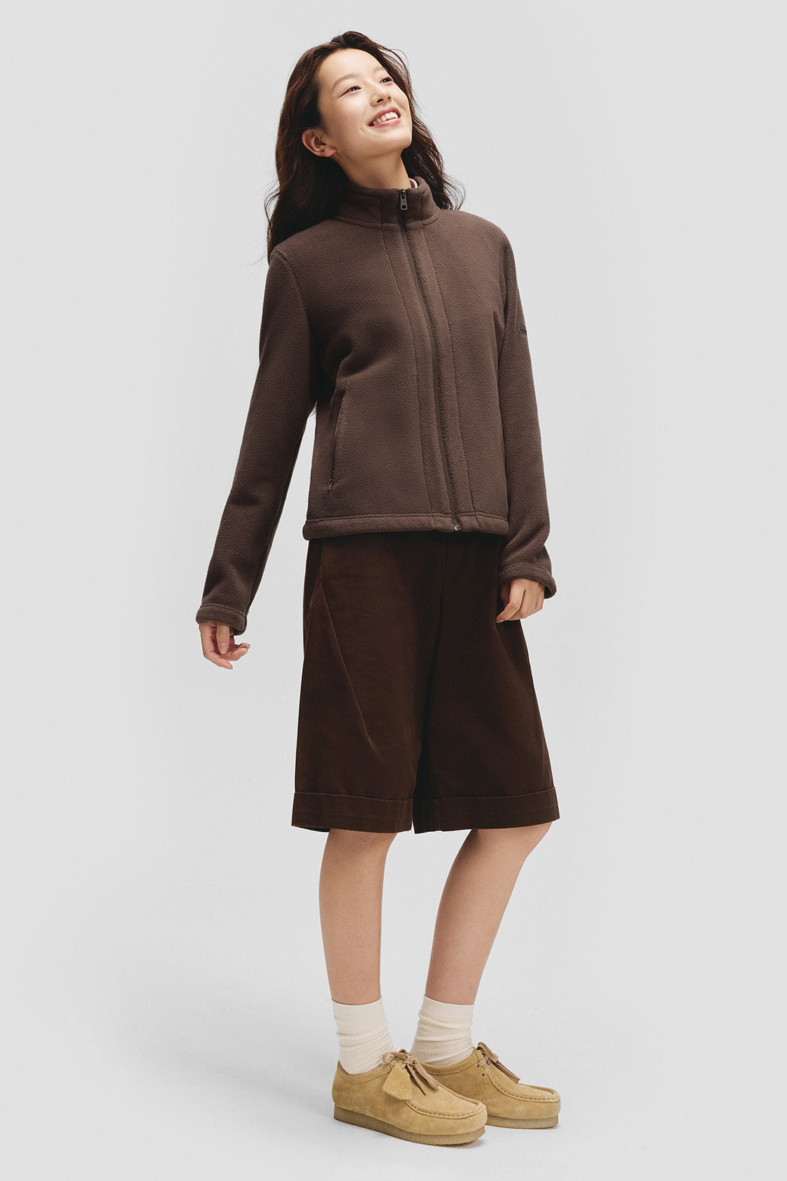 beneunder slimtherm womens light warmth slim fit fleece jacket#color_brown