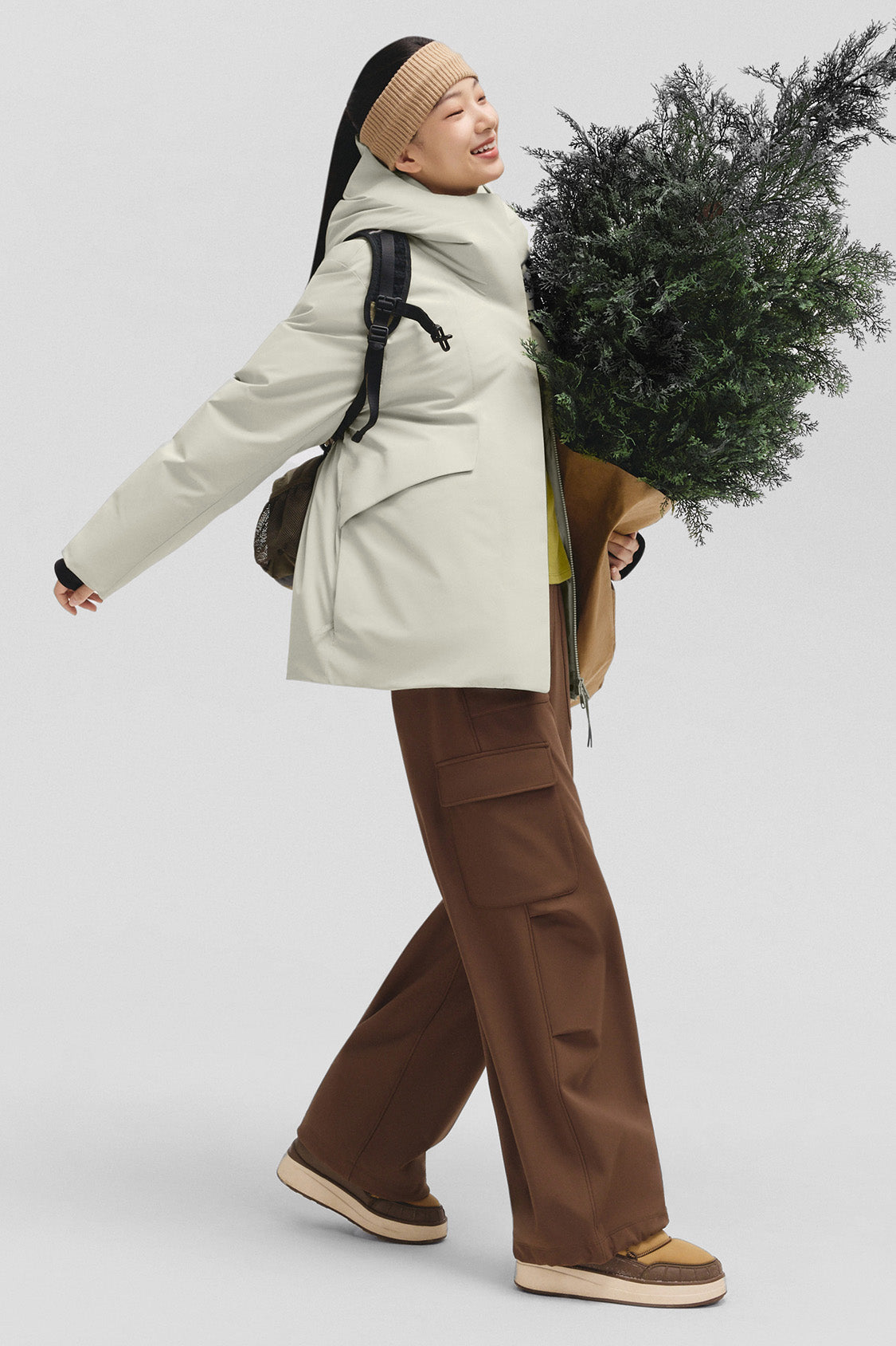 beneunder frostshield – women’s full-protection boxy down jacket (extra warm, long sleeve) #color_light brown