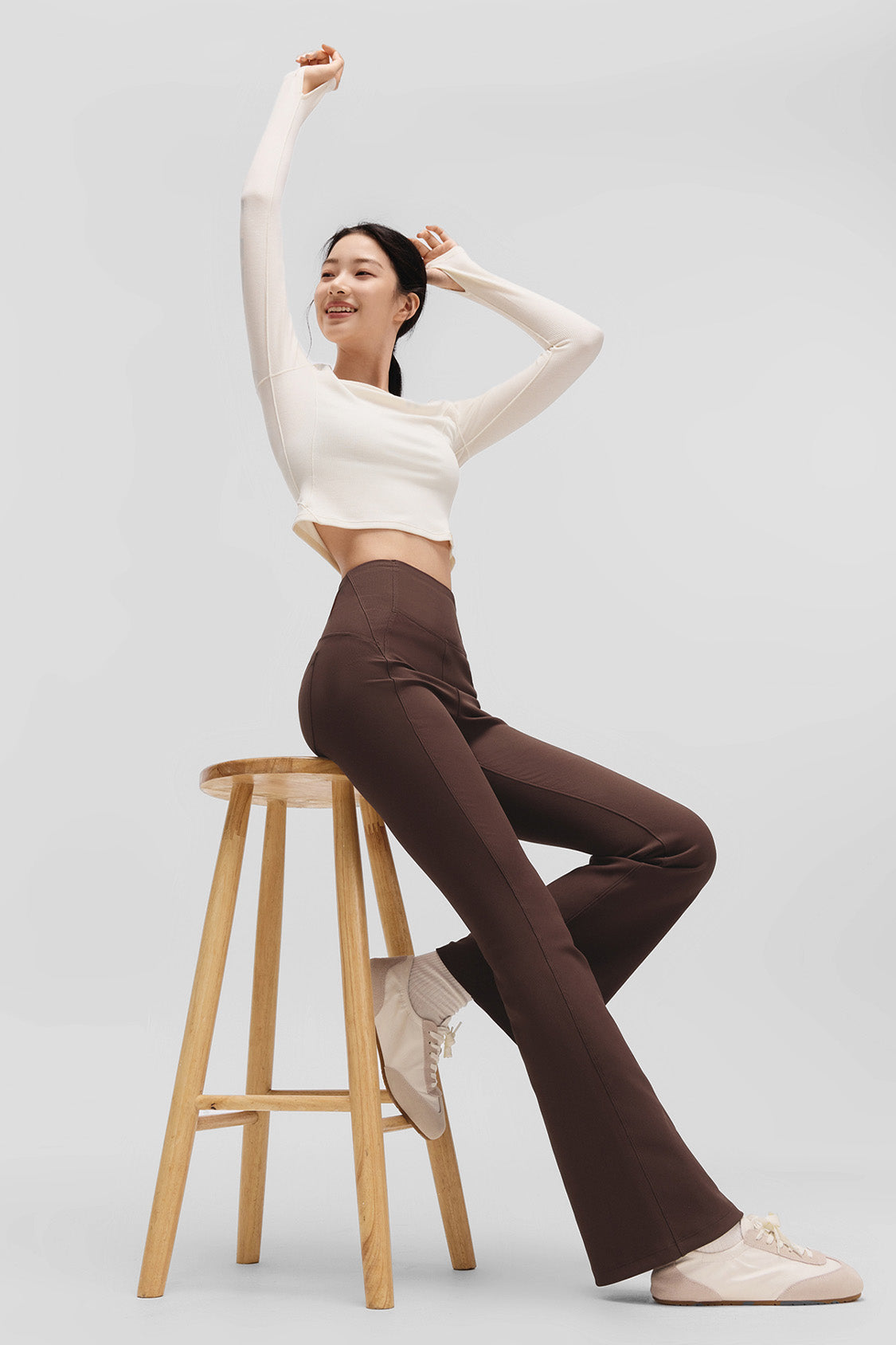 beneunder flexflare womens high stretch mini flare pants #color_brown