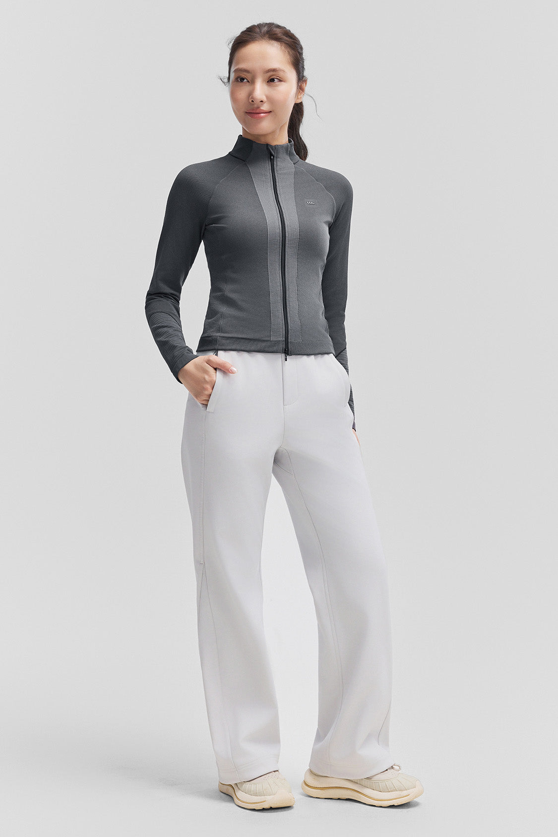 beneunder fullzipdry womens full zip quick dry shaping top #color_deep gray