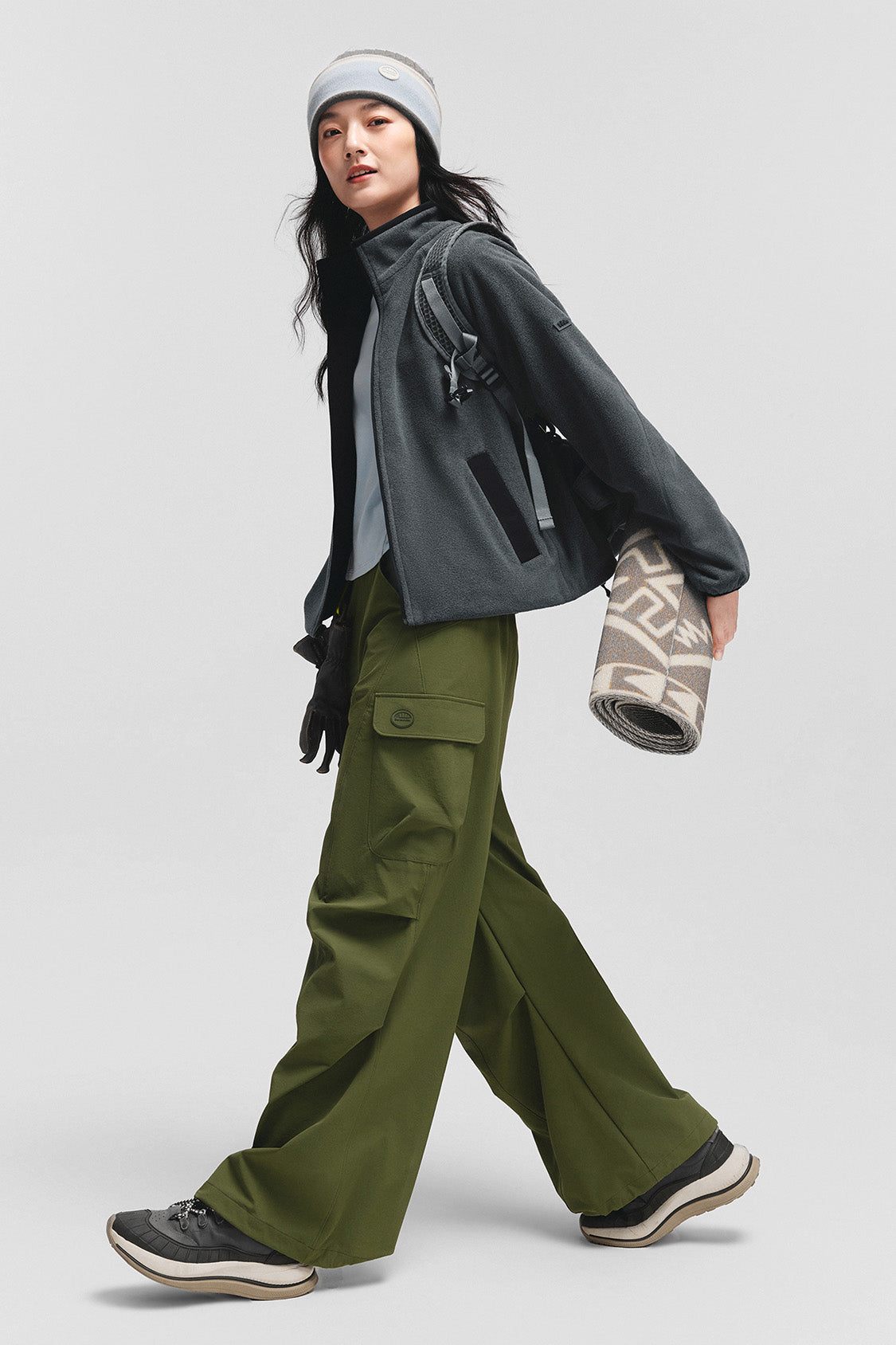 beneunder flipbreeze womens light warmth reversible fleece jacket#color_gray - black