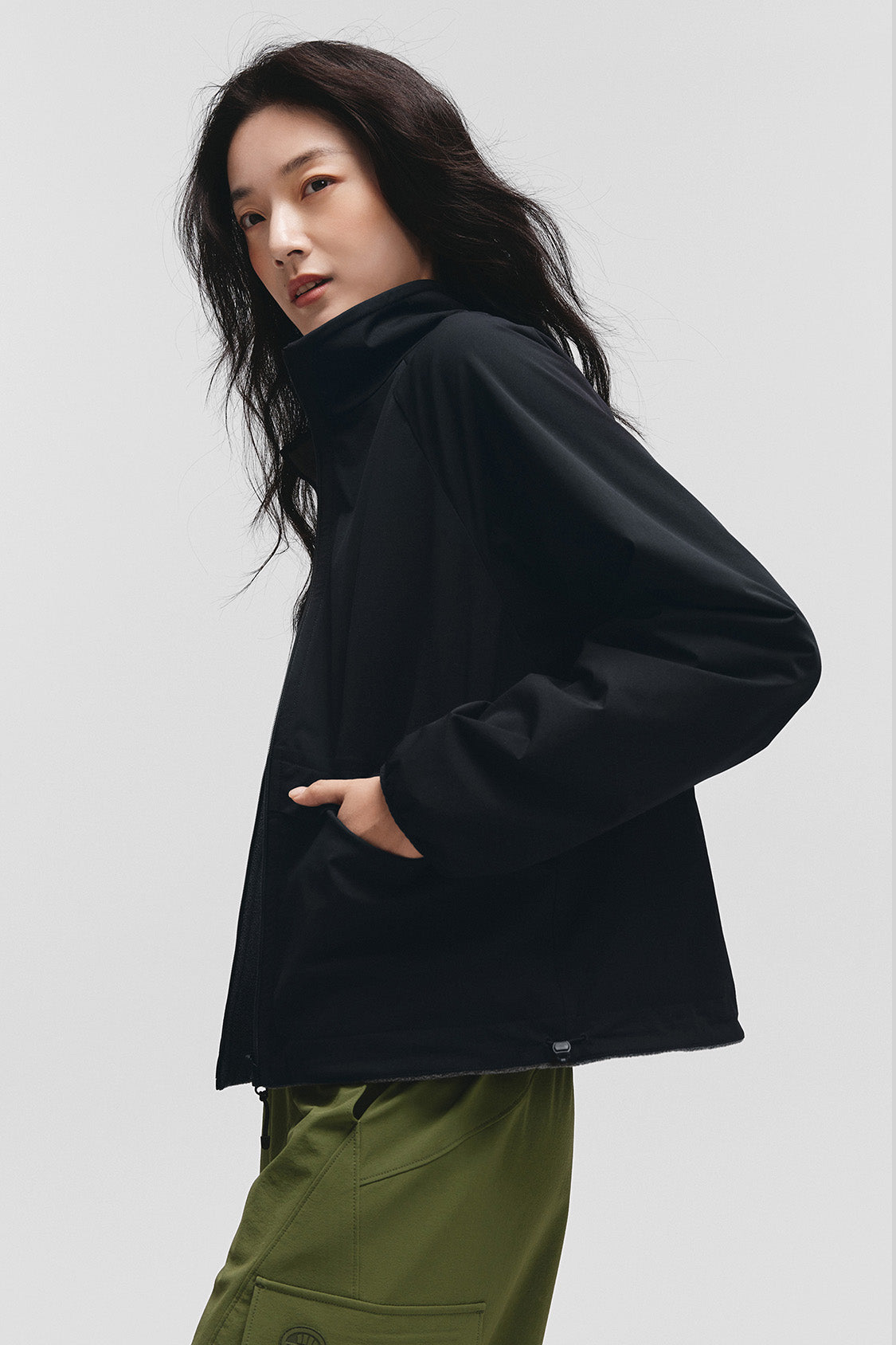 beneunder flipbreeze womens light warmth reversible fleece jacket#color_gray - black