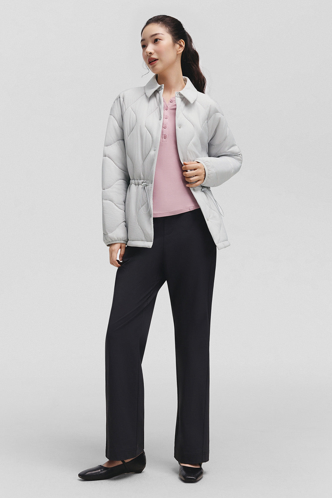 beneunder lapeltrail womens medium warmth lapel collar fleece jacket #color_gray