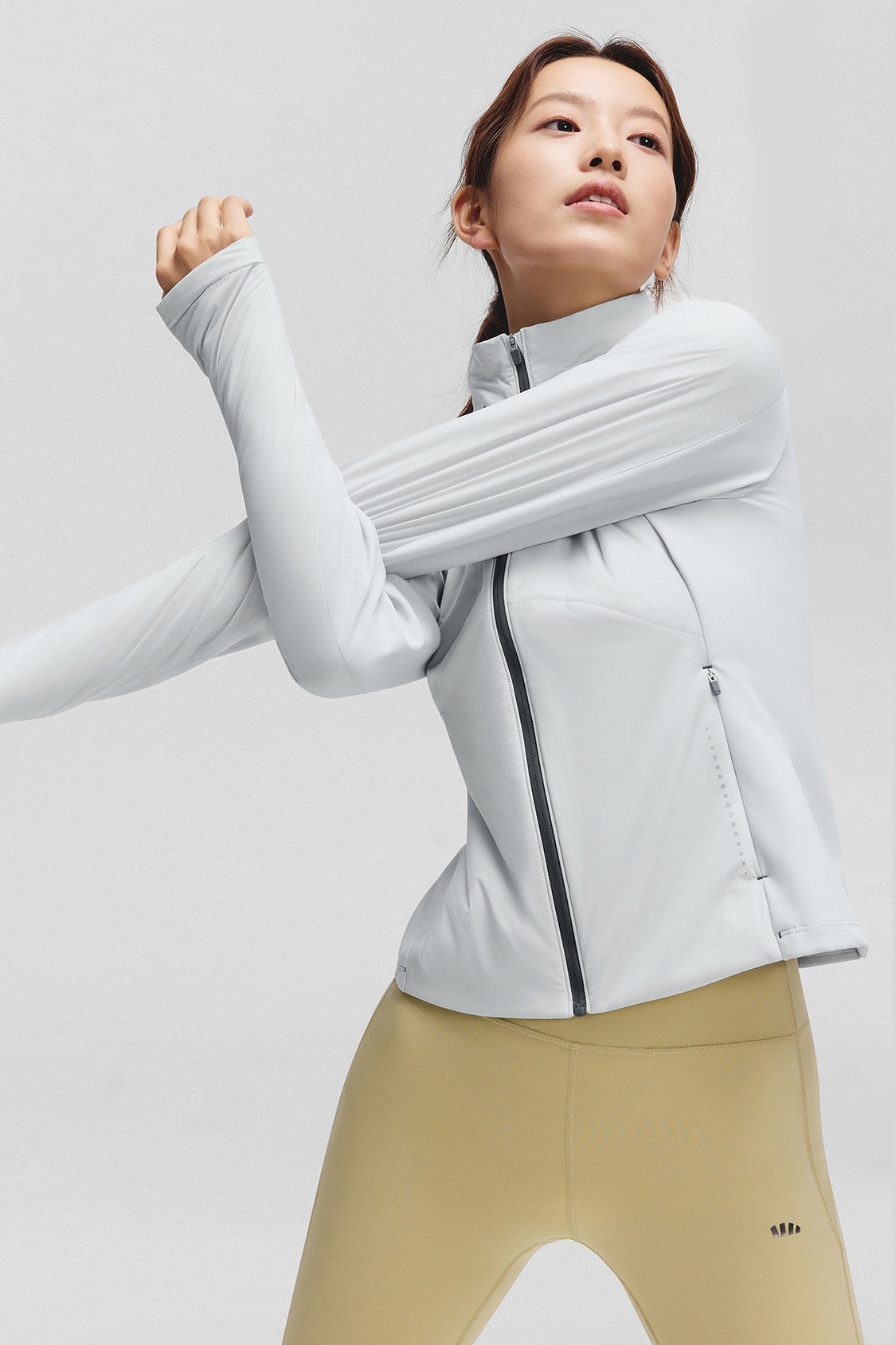 beneunder hoodmotion womens medium warmth hooded stretch fleece jacket #color_gray