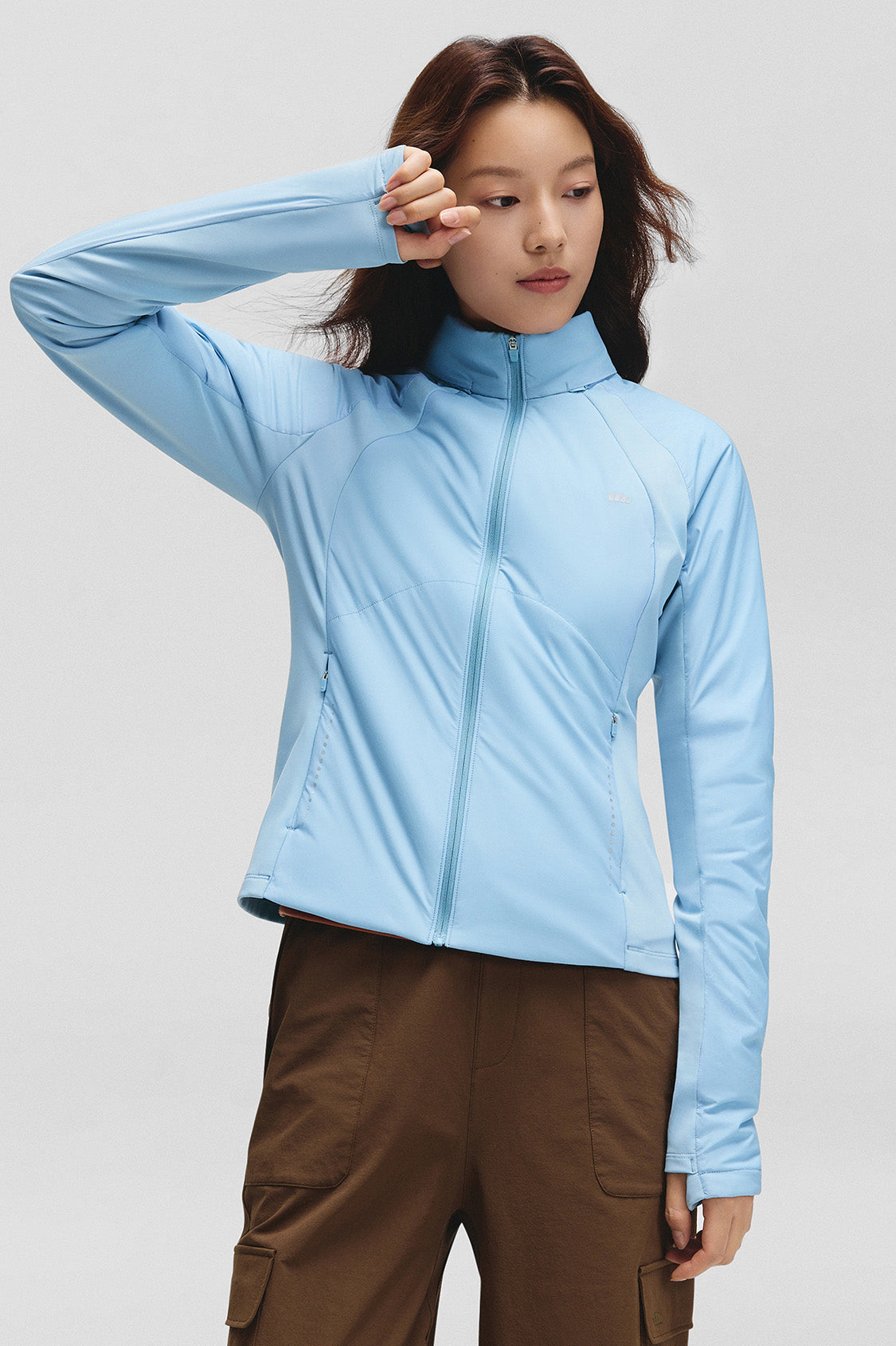 beneunder hoodmotion womens medium warmth hooded stretch fleece jacket #color_light blue