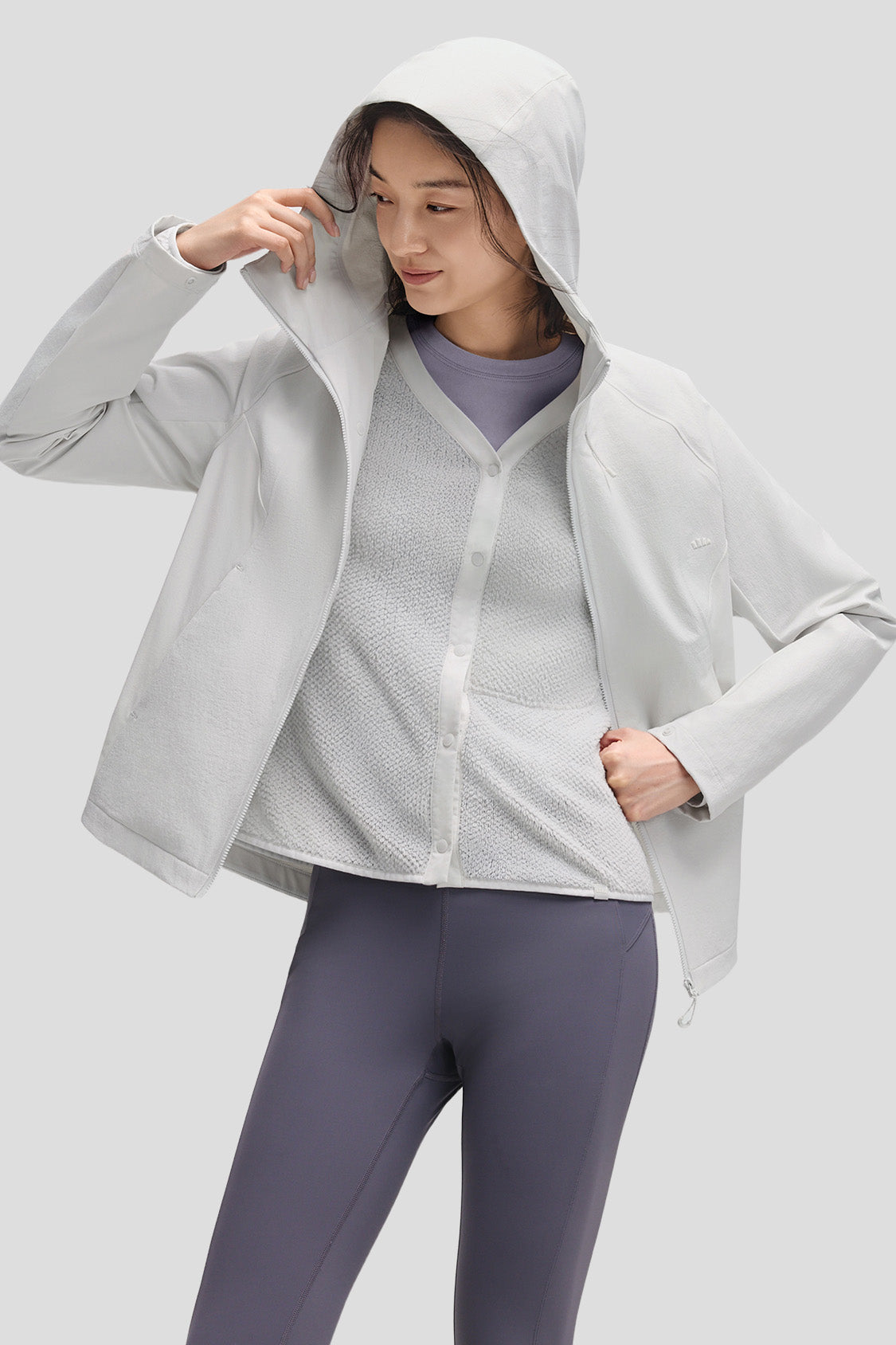 beneunder tritherm womens medium warmth 3 in 1 softshell down jacket #color_light gray