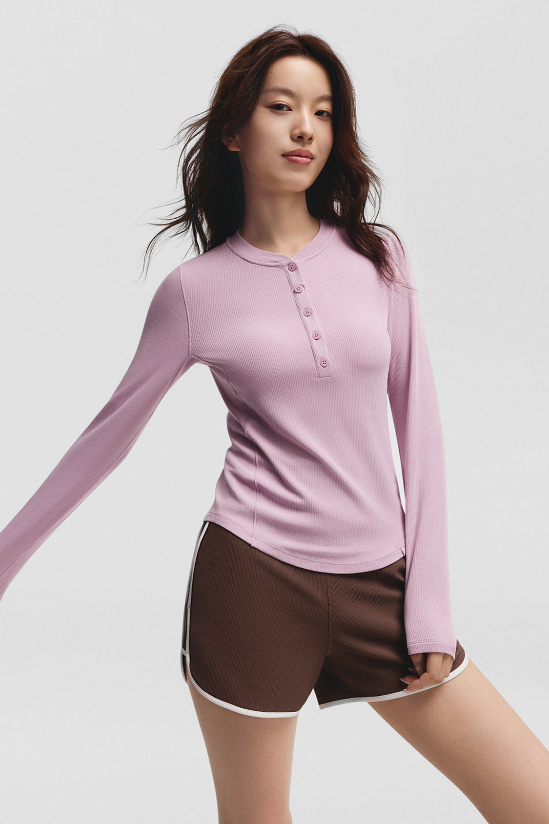 beneunder henleyhaven womens henley neck thermal base layer top #color_light pink