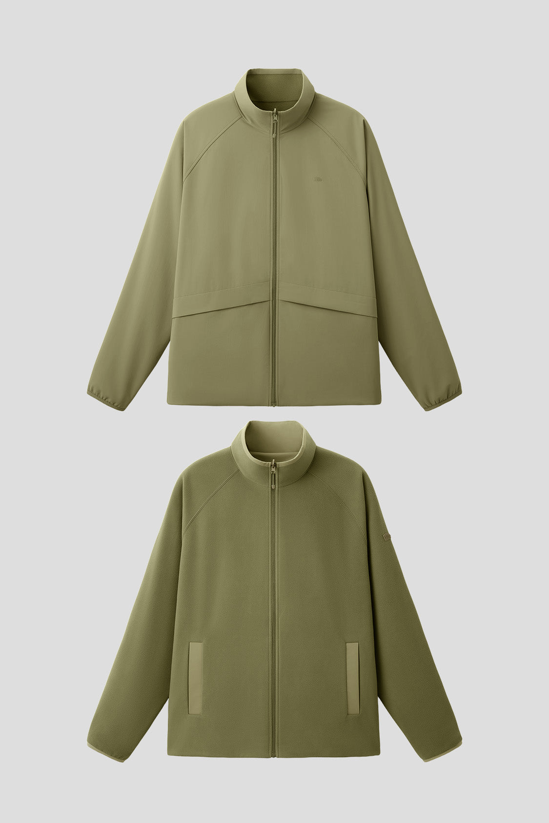 beneunder flipheat mens light warmth reversible fleece jacket #color_olive