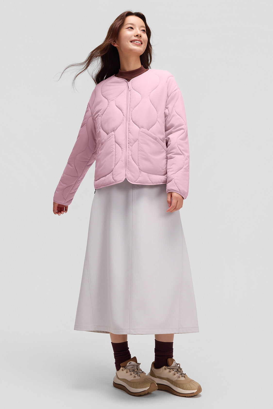 beneunder roundtrail womens medium warmth round neck fleece jacket #color_pink