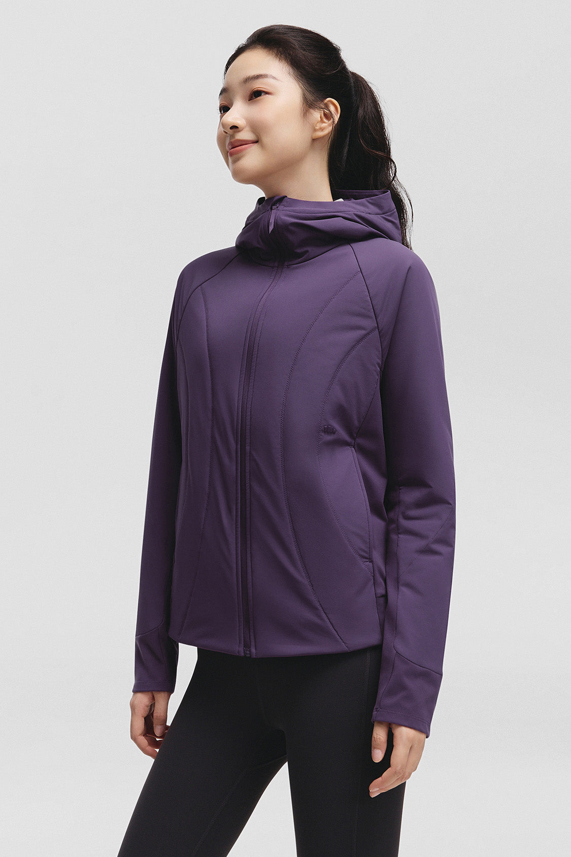 beneunder hoodbreeze womens medium warmth hooded stretch fleece jacket #color_purple