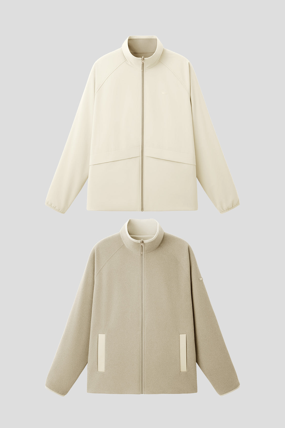 beneunder flipheat mens light warmth reversible fleece jacket #color_taupe