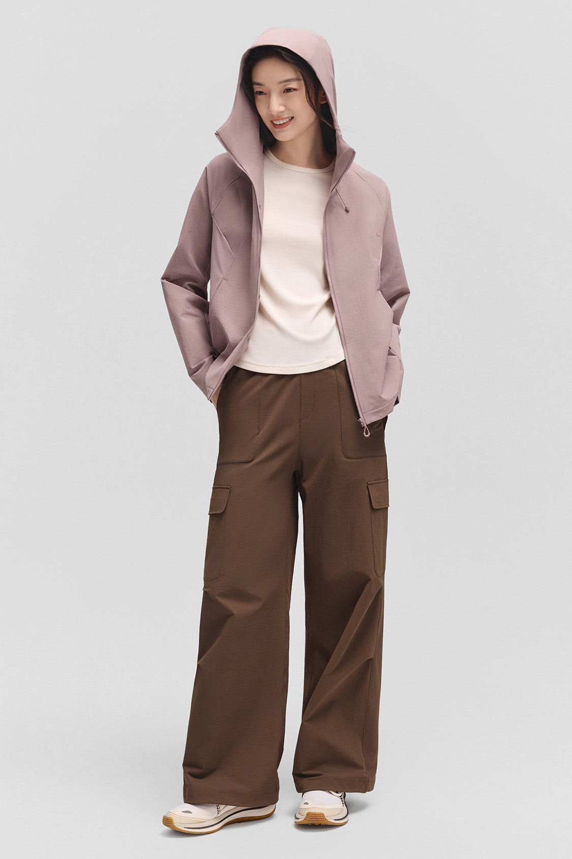 beneunder tritherm womens medium warmth 3 in 1 softshell down jacket #color_taupe