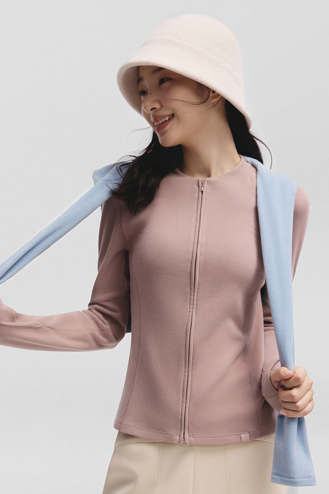 beneunder twintrail womens medium warmth double zip fleece base layer #color_taupe