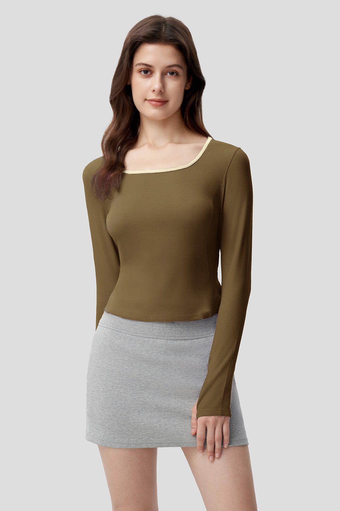 FENSACE Womens Button Down Long Sleeve Crop Top Basic Knit Slim Fit T-Shirt  XS-XL