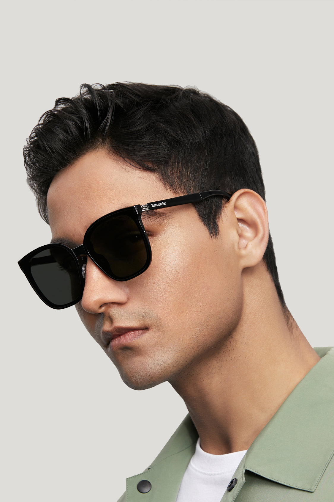 beneunder men's neonspace polarized folding sunglasses shades for women men #color_smoky black