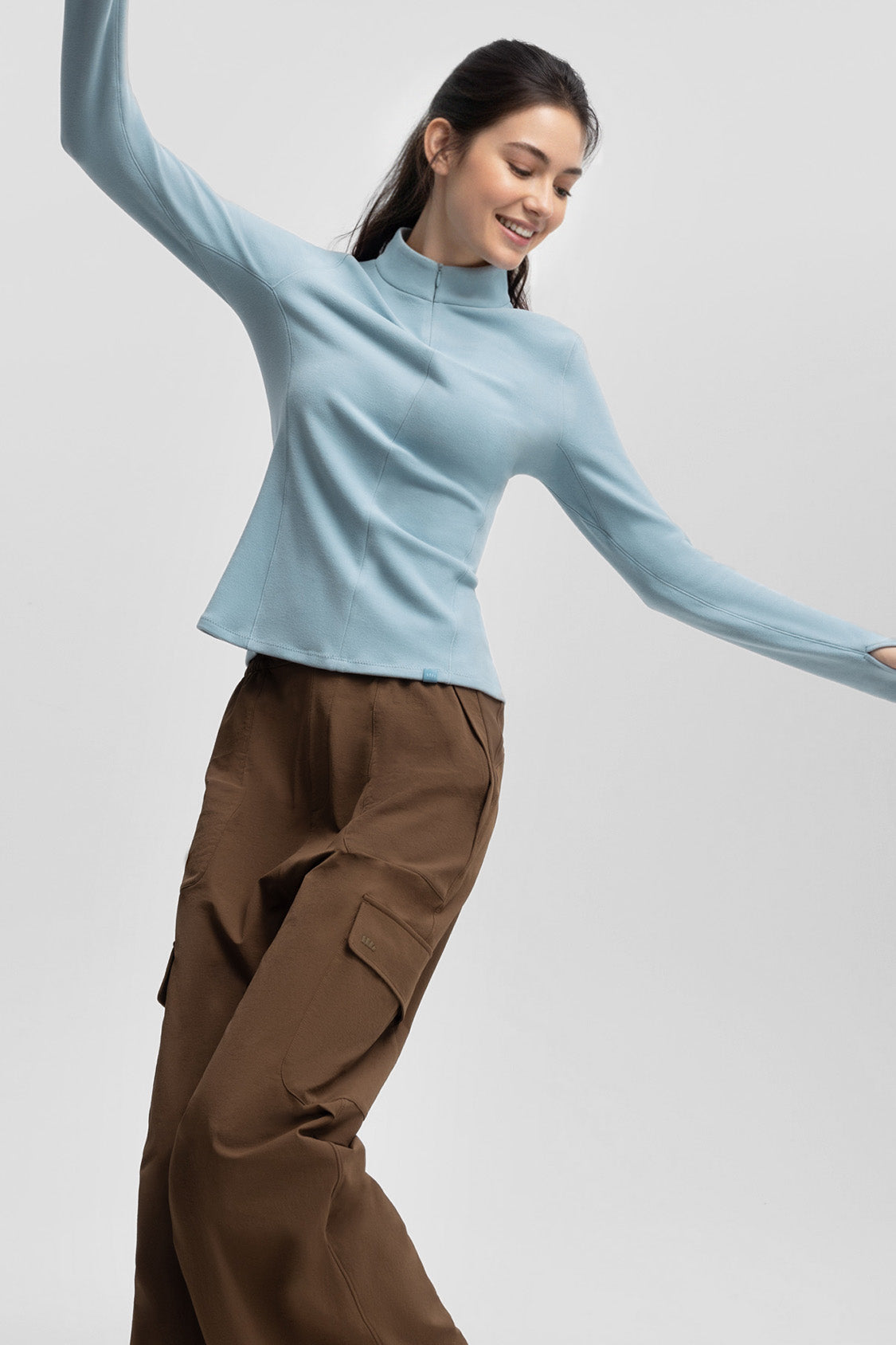 beneunder glacierzip womens medium warmth half zip fleece base layer #color_light blue