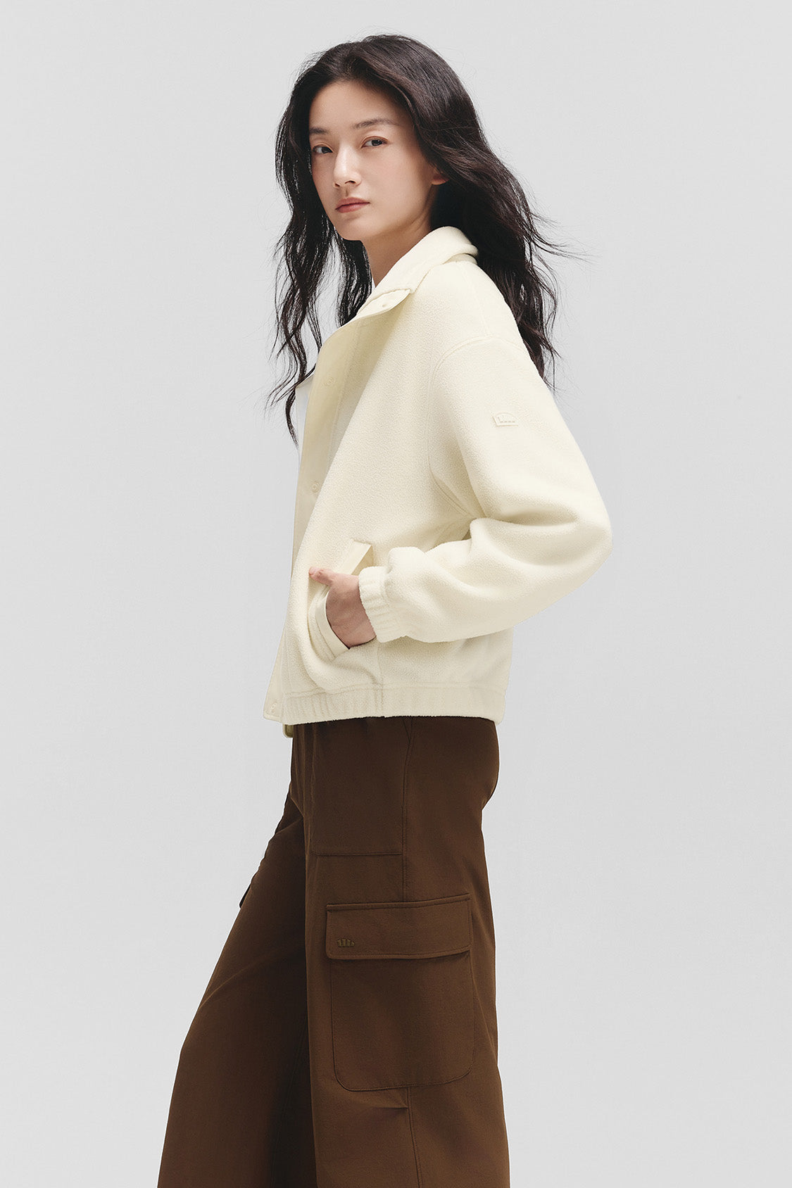 beneunder cozydrift womens light warmth relaxed fit fleece jacket#color_beige