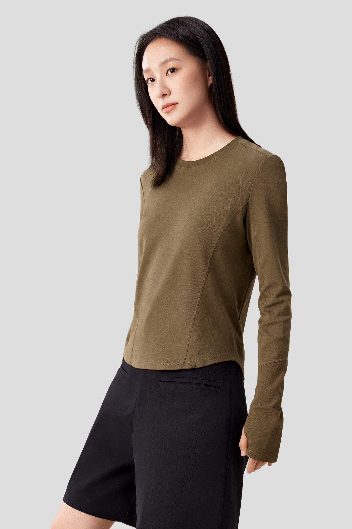 beneunder women's double layer elastic cotton slim fit t-shirt #color_truffle brown