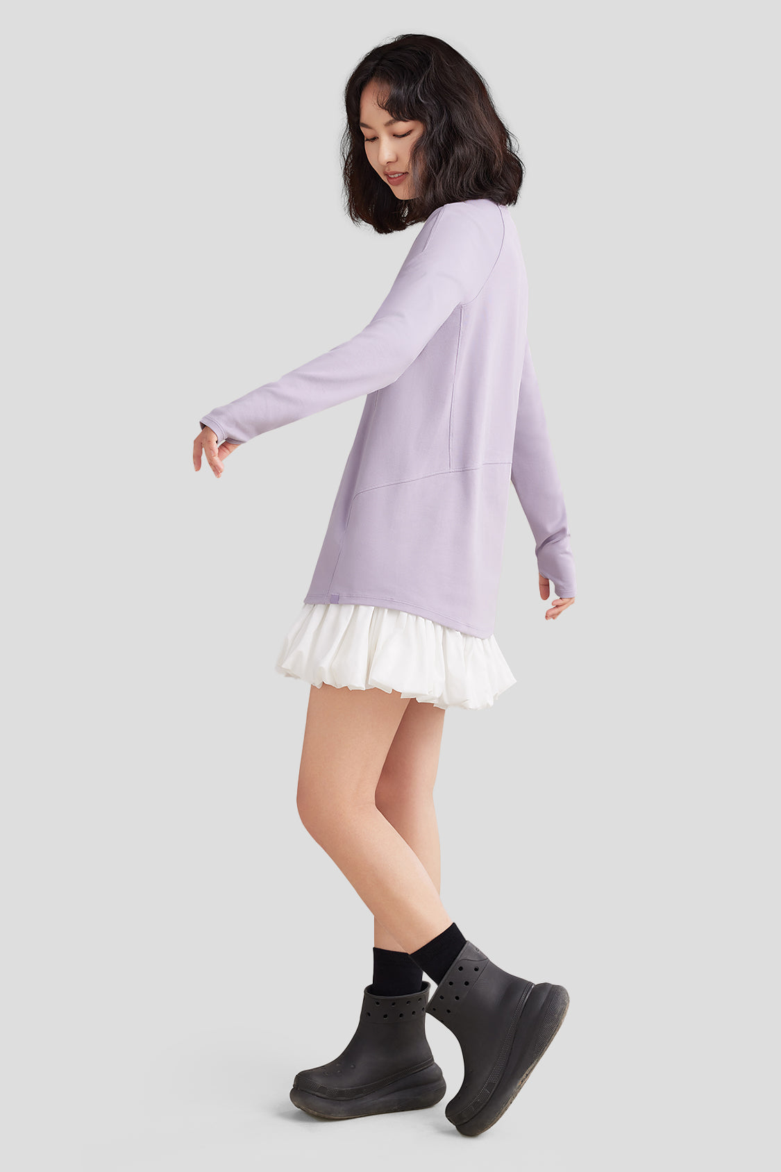 beneunder women's over sized double layer elastic cotton t-shirt #color_lilac purple