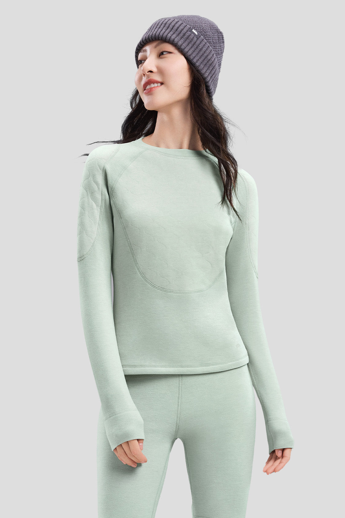 beneunder women's thermal set #color_light gray green