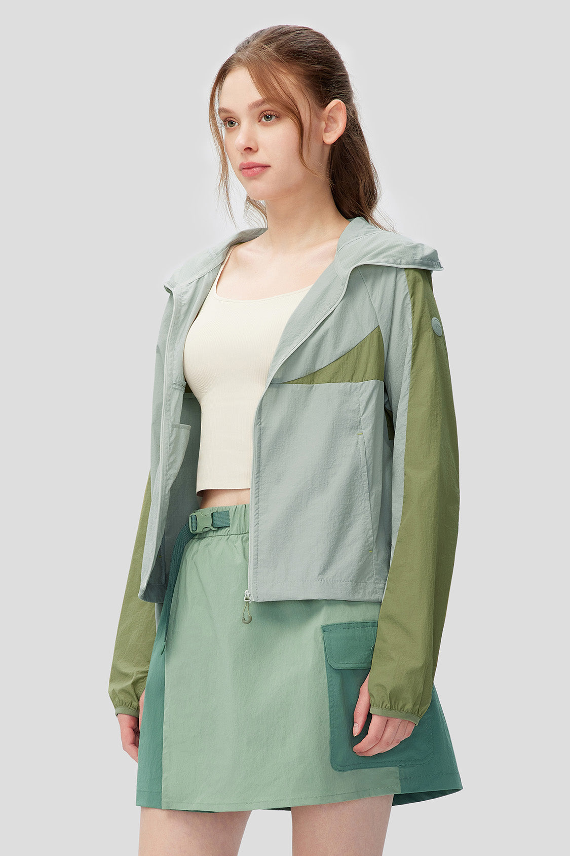 beneunder women's sun protection jacket upf50+ #color_light grayish green - wild meadow green