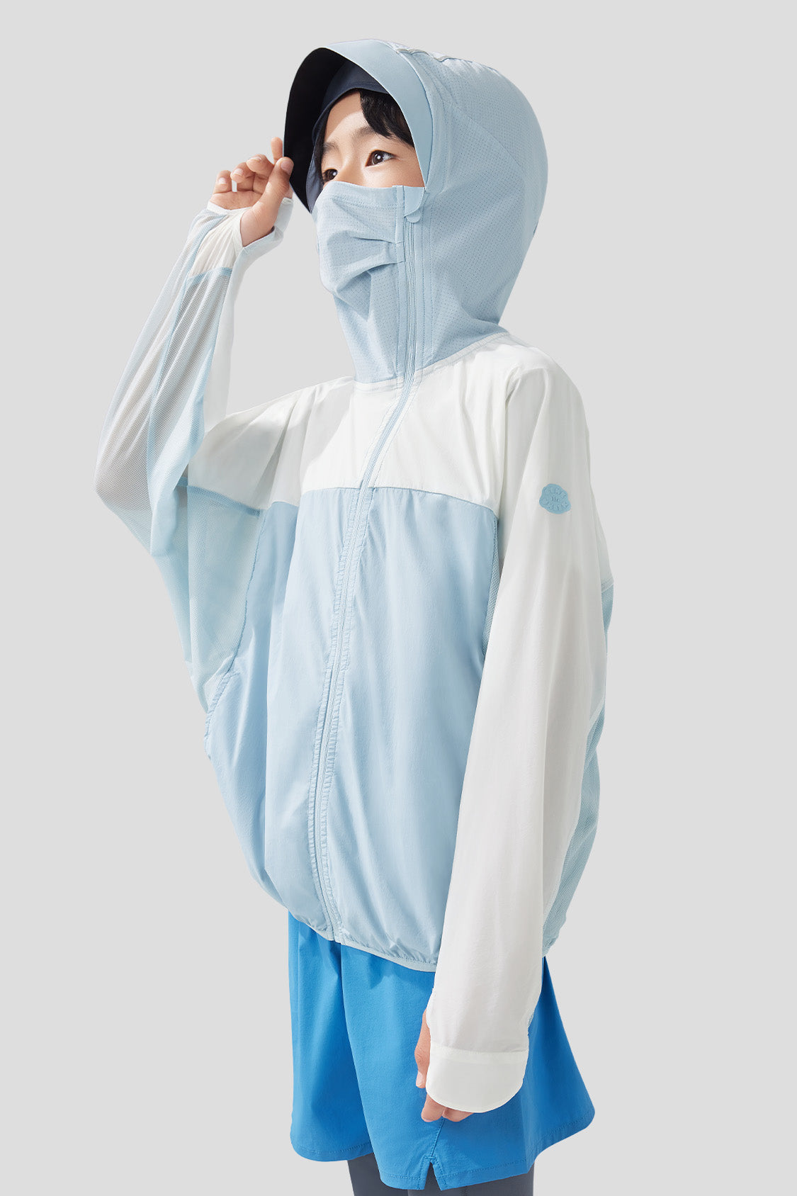 beneunder kid's sun protection jacket #color_misty blue - white