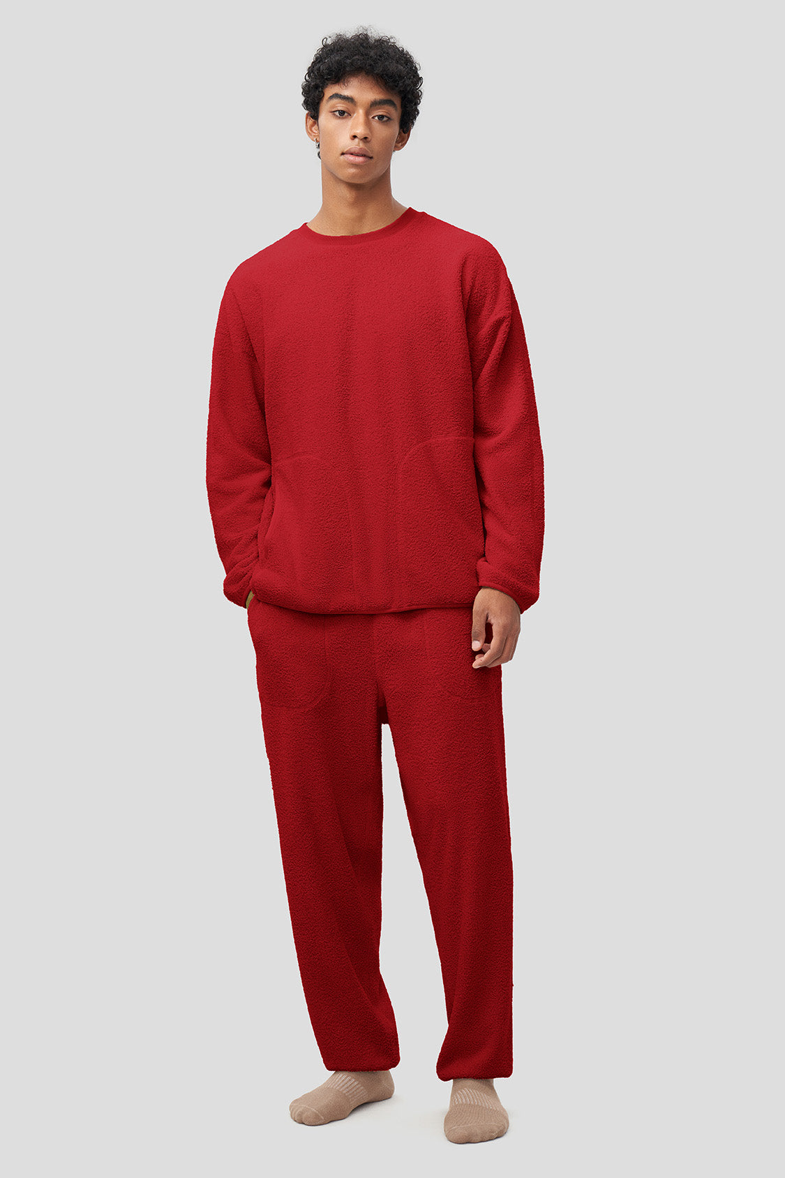 beneunder men's cozy fleece loungewear #color_brick red