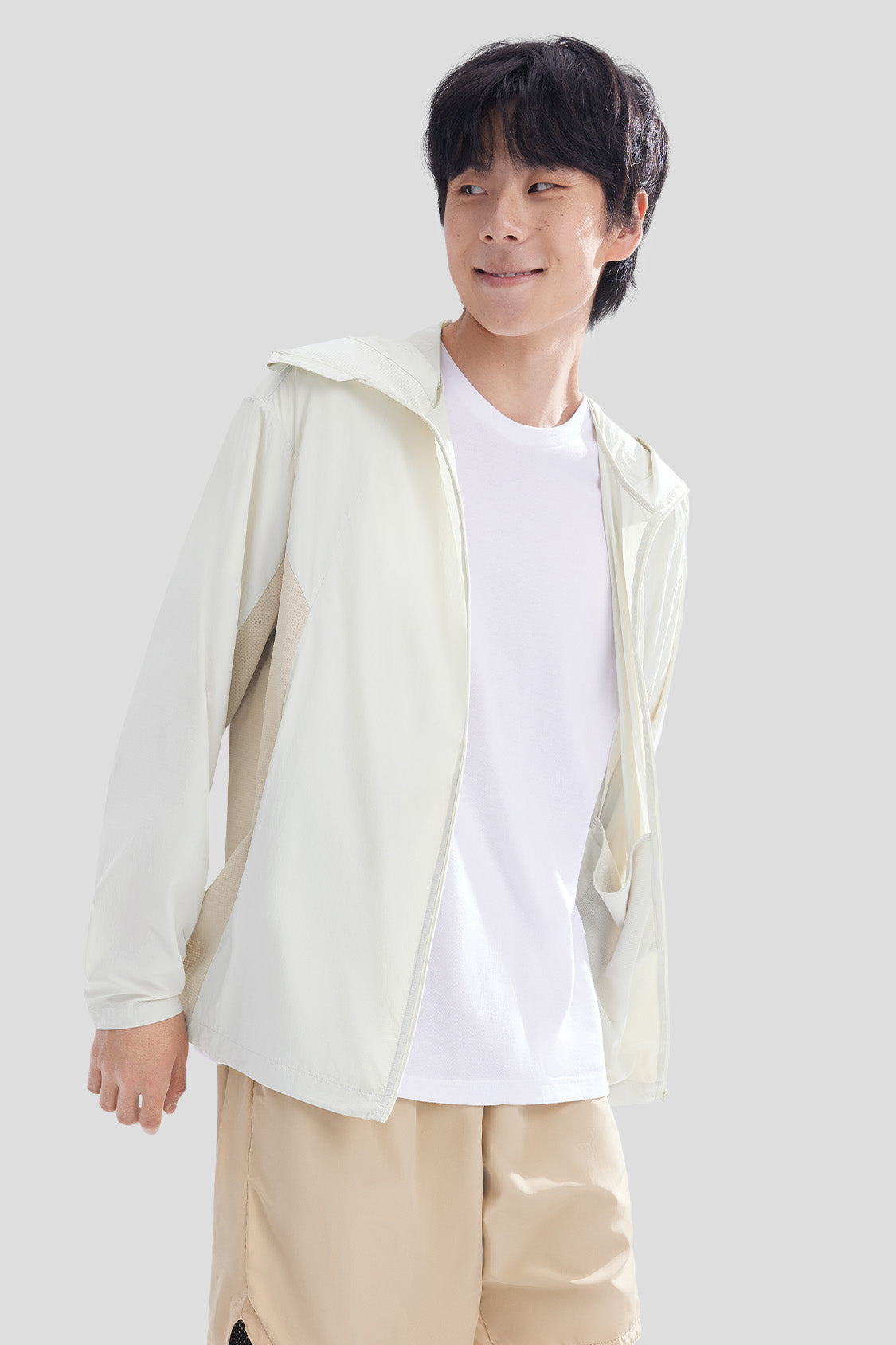 beneunder men's sun protection jacket #color_oak gray rice - desert coffee