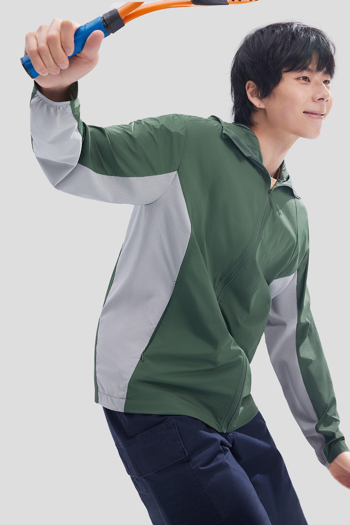 beneunder men's sun protection jacket #color_seaweed green - dark cloud gray