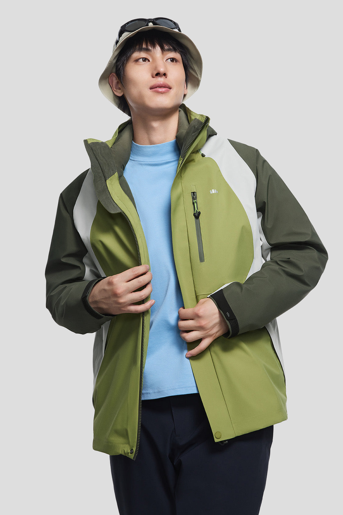 beneudner men's 3-in-1 jackets #color_stone blue green & vine mist gray