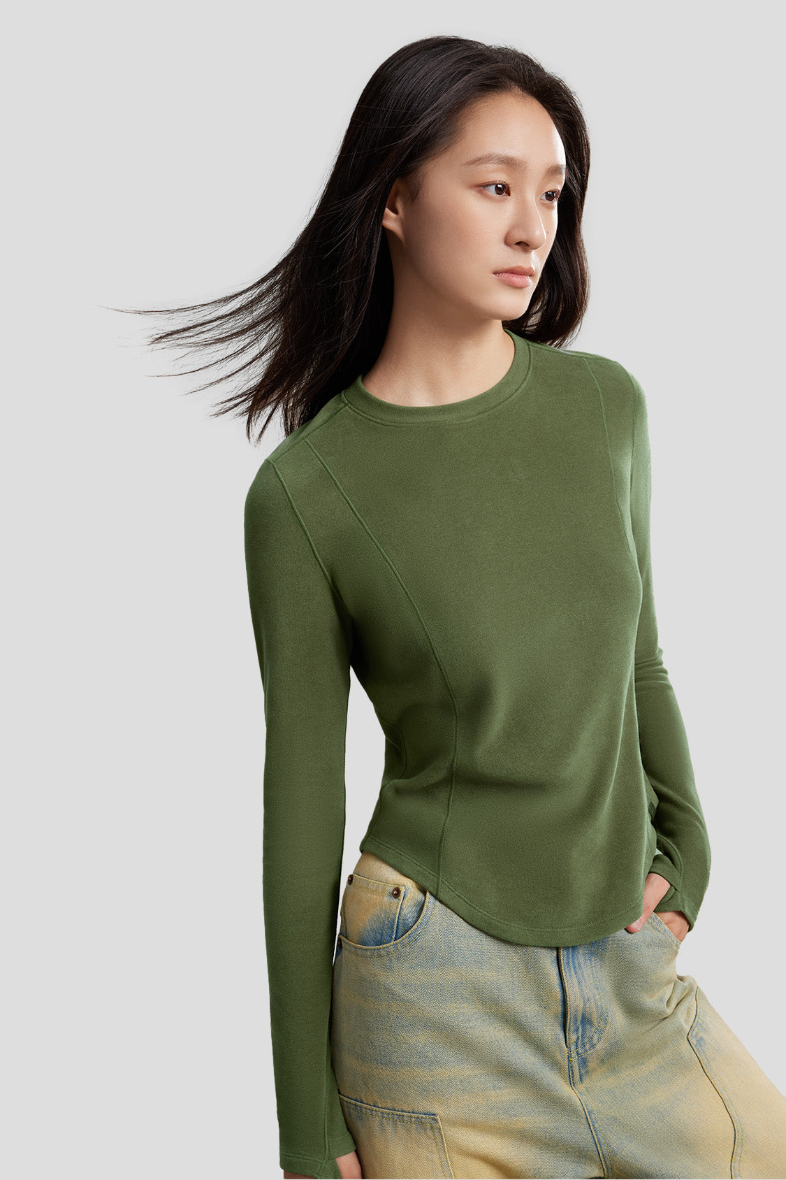 women's mid-warm short fleece base layer #color_forest green