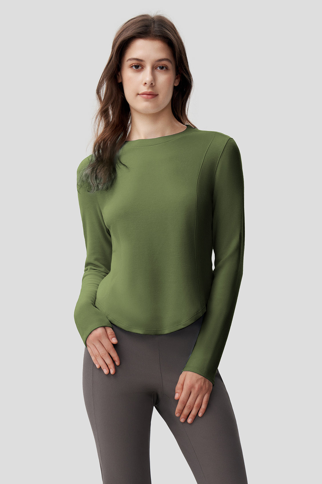 women's mid-warm short fleece base layer #color_forest green