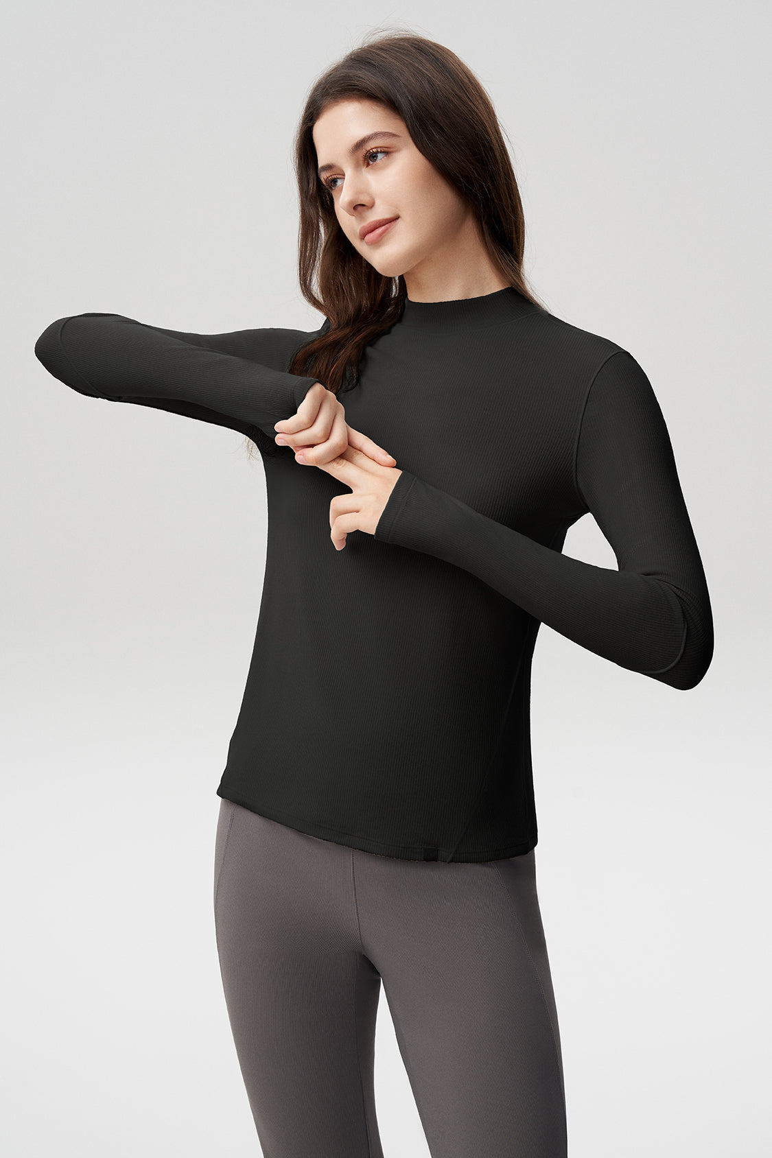 women's semi-turtleneck skin-fit base layer shirt #color_black
