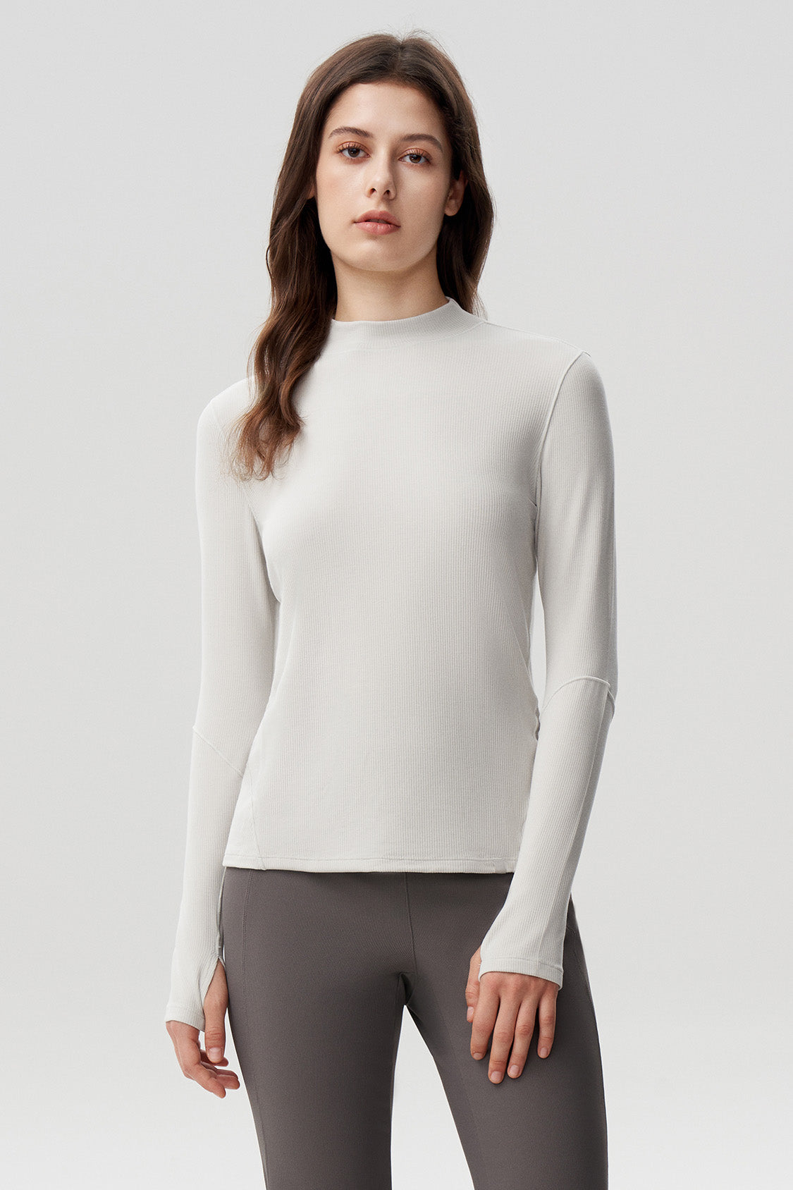 women's semi-turtleneck skin-fit base layer shirt #color_misty gray