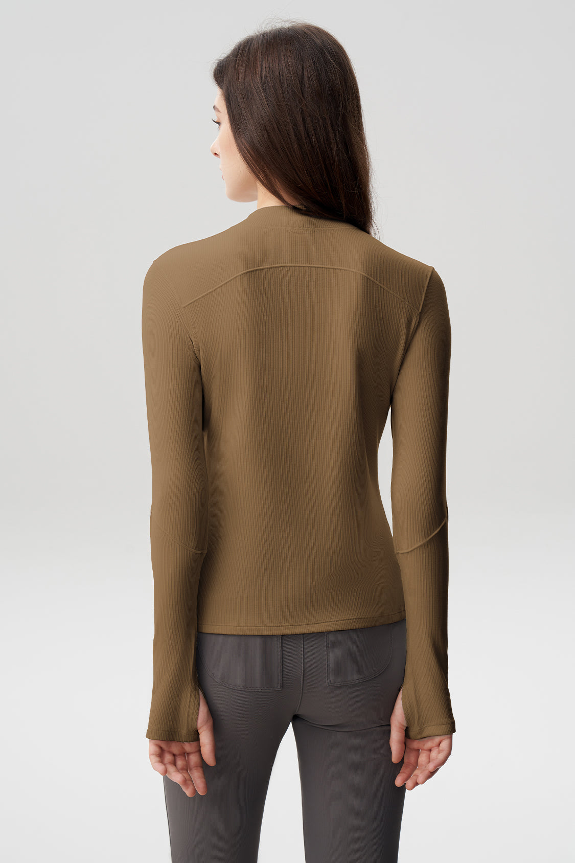 women's semi-turtleneck skin-fit base layer shirt #color_truffle brown