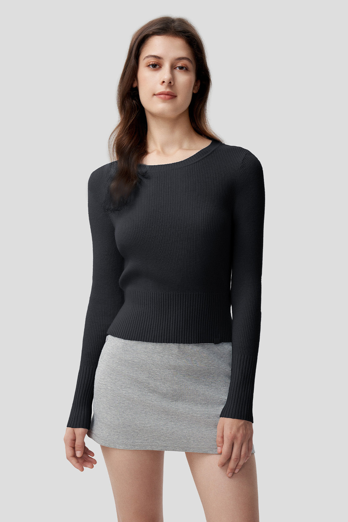 women's short-length tech wool long-sleeve sweater #color_black