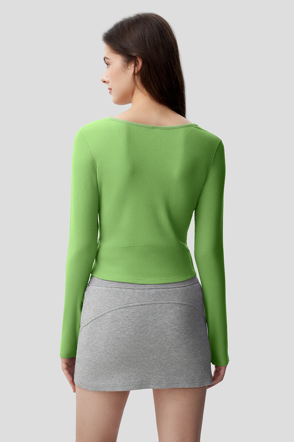 beneunder women's short u-neck skin fit long sleeve shirt #color_holly green