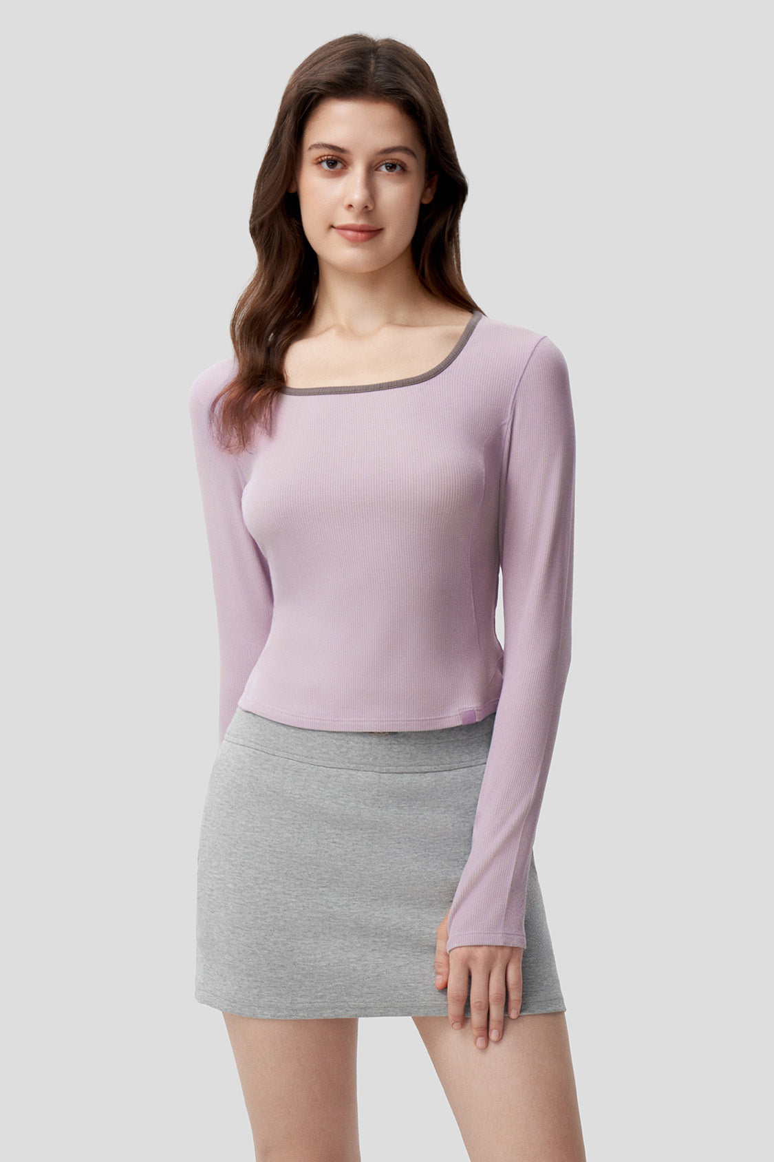 beneunder women's short u-neck skin fit long sleeve shirt #color_lavender purple