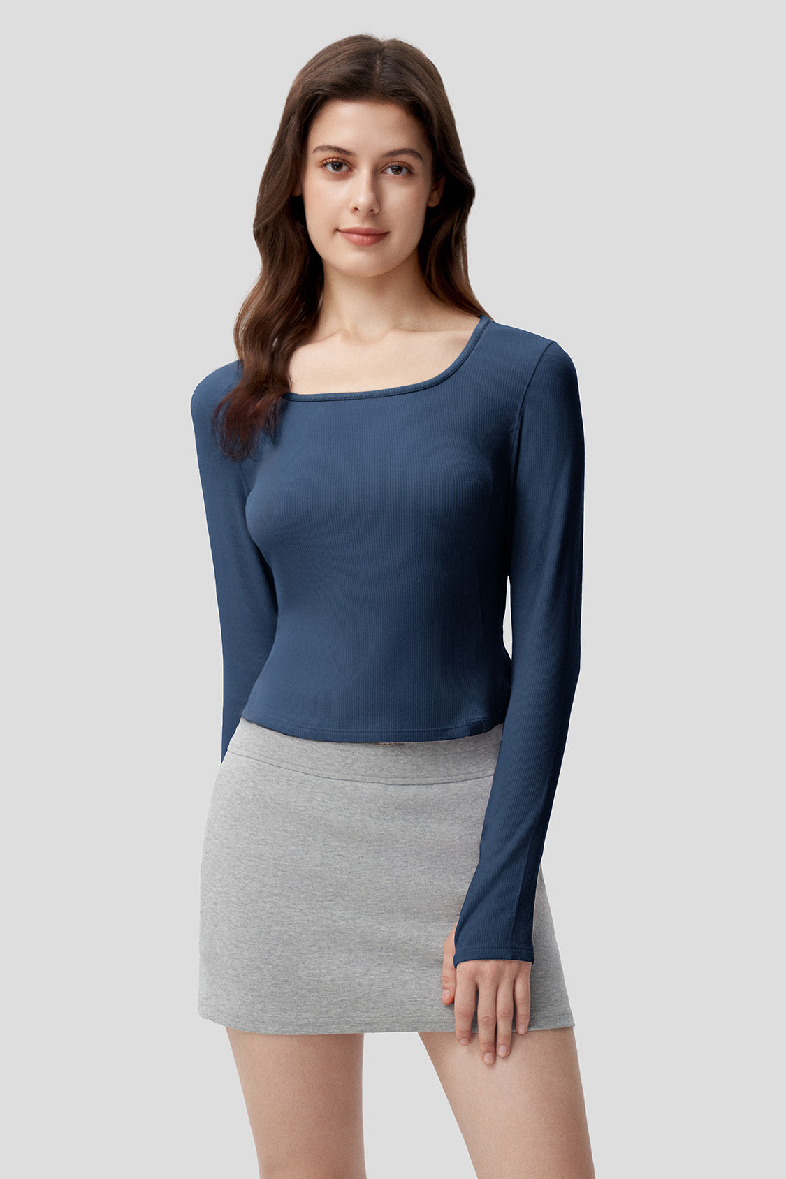 beneunder women's short u-neck skin fit long sleeve shirt #color_whale blue
