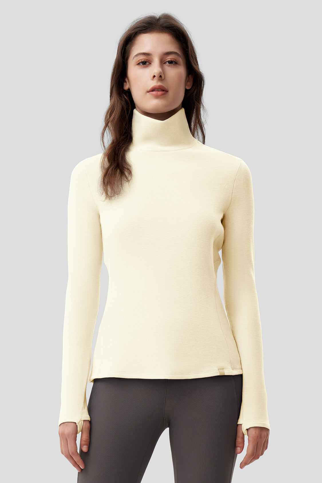 women's warm high neck fleece base layer #color_beige