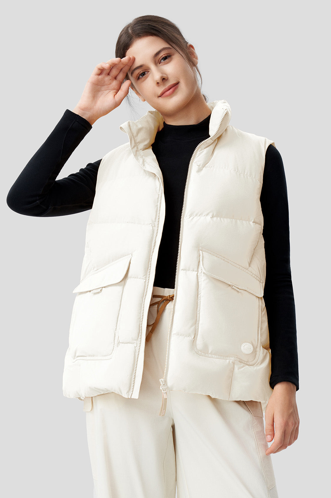women's water-resistant down vest #color_beige