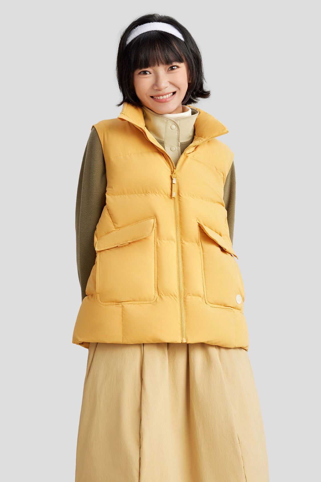 women's water-resistant down vest #color_sand yellow