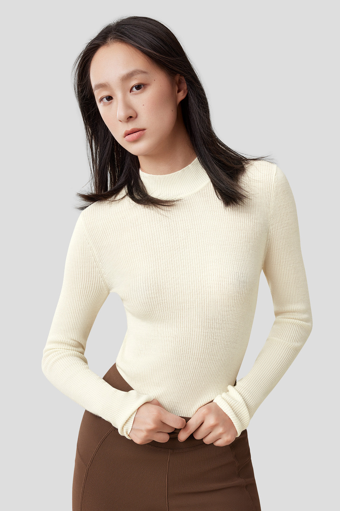 beneunder women's wool baselayer sweater #color_beige